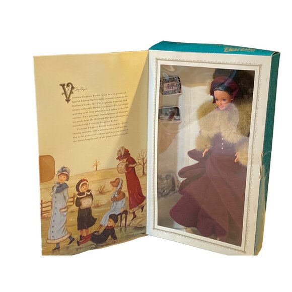 Victorian Elegance Barbie 1994 Mattel 12579 NRFB Red Fur Trim Coat - Picture 1 of 16